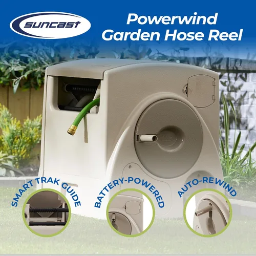 Vista 2 de Carrete de manguera de jardín Suncast PW100 powerwind 100 pies capacidad rebovinado automático