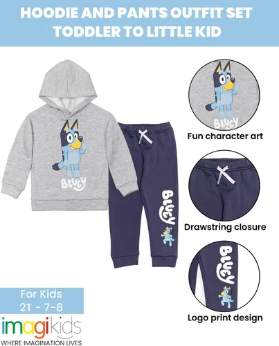 Vista 2 de Bluey Conjunto de sudadera con capucha y pantalones de forro polar, tallas para niños pequeños (2T - 7-8)