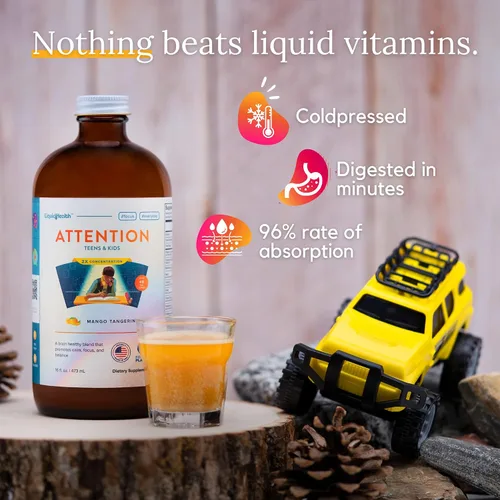Vista 9 de LIQUIDHEALTH Calcio con magnesio apoyo articular + atención de los niños, calma y enfoque paquete de suplemento de apoyo de memoria para niños