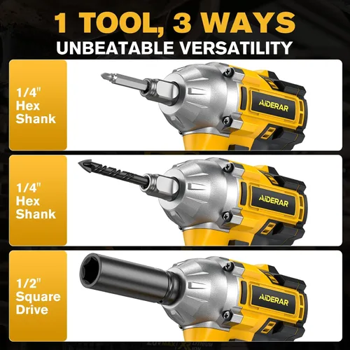 Vista 2 de Llave de impacto inalámbrica para batería DeWalt, 500 Nm (369 pies-libras) pistola de impacto sin escobillas de 1/2 pulgada y 1/4 pulgadas