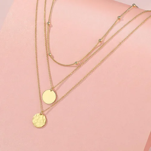 Vista 7 de KISMIURRA Collar de oro en capas para mujer, chapado en oro de 18 quilates, delicado collar apilado, regalo de joyería para mujeres y niñas, Cobre