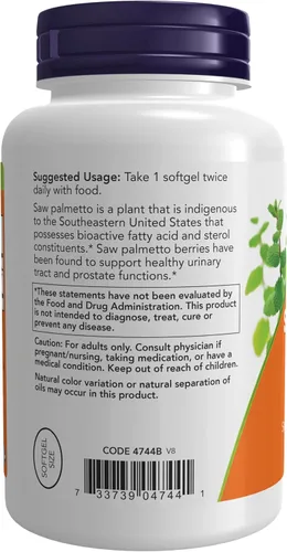 Vista 3 de NOW Foods - Extracto de Saw Palmetto 160 mg. - 240 cápsulas blandas