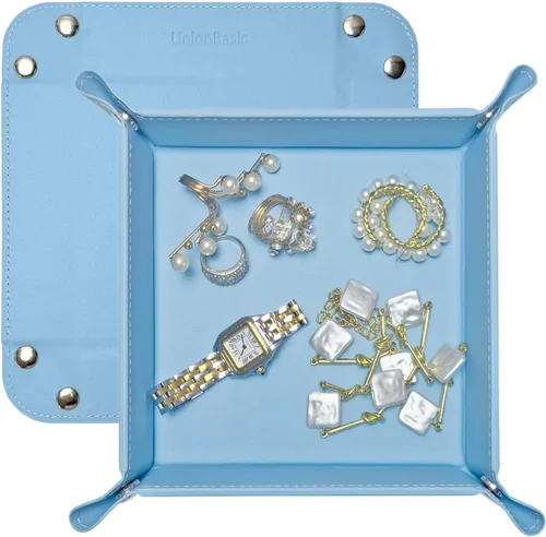 Vista 33 de UnionBasic Bandeja pequeña de valet, bandeja de joyería para anillos, relojes, aretes, organizador de entrada para monedas y llaves, soporte