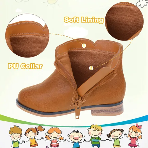 Vista 3 de Botas de tobillo para niñas, botas de tobillo para niñas, botas de cremallera lateral, botas de moda para adolescentes, botas de tacón corto