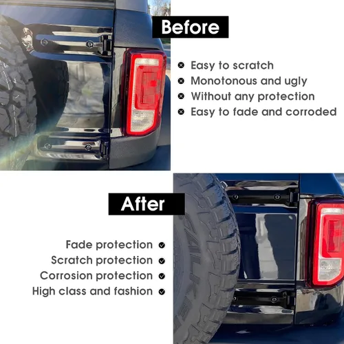 Vista 5 de Cubierta de bisagra de puerta trasera para puerta trasera, accesorios exteriores, decoración para Ford Bronco 2021, 2022, 2023, 2024, 2025 Negro