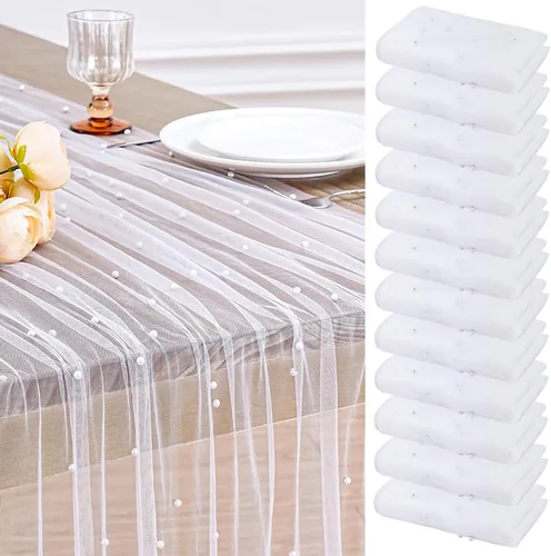 Vista 36 de LuoluoHouse Camino de Mesa de Perla para Centros de Mesa de Boda: Camino de Mesa de Perla de 10 pies, Decoración de Mesa de 29x120 Pulgadas de Tul