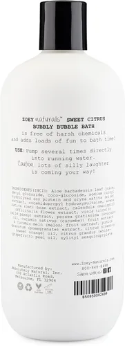Vista 5 de Zoey Naturals - Baño de burbujas de cítricos dulces para niños y bebés, jabón orgánico sin lágrimas, no tóxico para niños con aloe hidratante