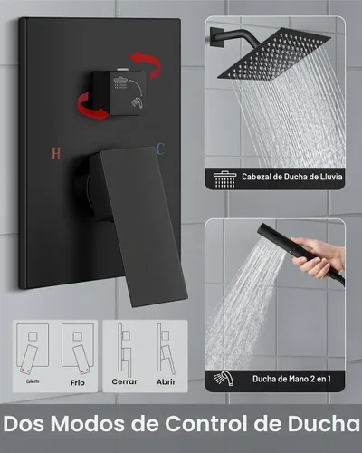 Vista 7 de Aolemi - Sistema de ducha con cabezal de lluvia y portátil, 8 pulgadas, negro mate