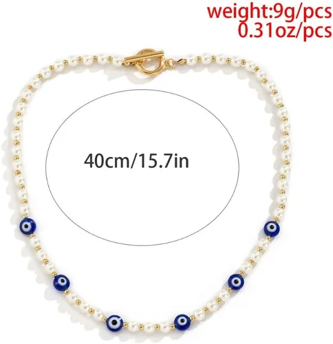 Vista 4 de Collar turco de mal de ojo, collar de ojo turco con cuentas de acrílico vintage, collar de cadena de clavícula, collar de cadena unisex a juego