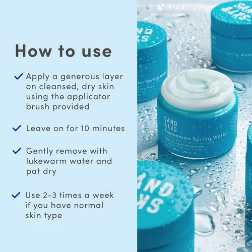Vista 9 de Sand & Sky Mascarilla hidratante para el cuidado de la piel con ácido hialurónico - Máscara facial de hidratación intensa de agua de manantial