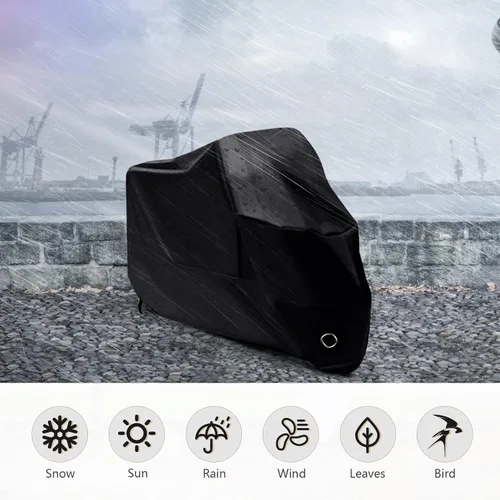 Vista 6 de LIHAO cobertor de motocicleta black, rain cover, UV dust protection, elastic hem, buckle strap, lock holes, moped cover, dirt bike cover