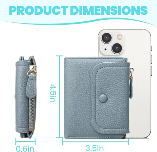 Vista 4 de Pequeña cartera linda para mujeres adolescentes y niñas con protección RFID, Azul, Minimalista