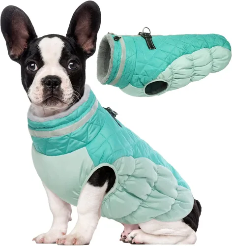 Vista 23 de Lelepet Abrigo cálido para perro, abrigo de invierno para perro, chaqueta impermeable para perros con arnés integrado reflectante de forro polar