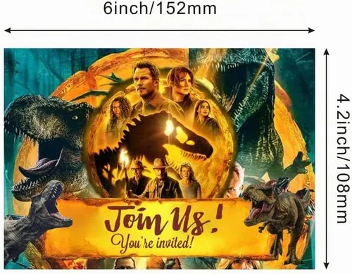 Vista 3 de SUTRADHAR 24 invitaciones de cumpleaños de dinosaurios, invitaciones de fiesta de dinosaurio, suministros de decoración para fiestas de cumpleaños