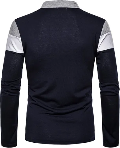 Vista 3 de MorwenVeo Camisas polo de moda para hombre, camisas de golf casuales de manga larga con bloques de color, tops de algodón