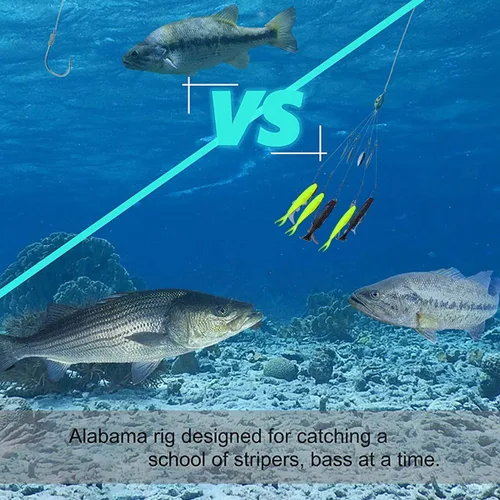 Vista 6 de Alabama Rig Kit de 5 brazos Alabama Umbrella Rig Bass Fishing Kit un aparejo de pesca señuelos de pesca con cola de paleta preaparejada Swimbaits