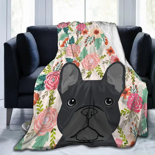 Vista 9 de HAZIMCS Manta de franela de felpa de forro polar, diseño floral de bulldog francés, lindo regalo para mascotas, razas de perro, para sillón