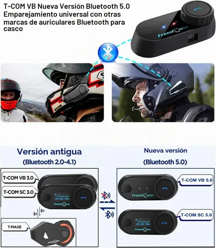 Vista 4 de TCOM VB - Casco de motocicleta con Bluetooth para uso compartido de música, sistemas de comunicación de intercomunicación universales de 800 M
