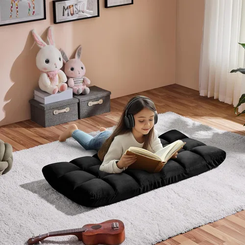 Vista 4 de Yaheetech Silla de piso, silla de meditación con soporte de espalda, tumbona de piso para juegos con 14 posiciones ajustables para adultos