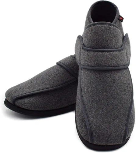 Vista 7 de W&LESVAGO Men's Memory Foam Diabetic Shoes, Comfy Warm Plush Fleece House Shoes High-top Wide Width Adjustable Closures Boots for Elderly Arthritis