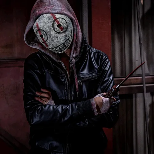 Vista 7 de Dead Game Killer - Máscara de látex para adultos con sonrisa, media cara