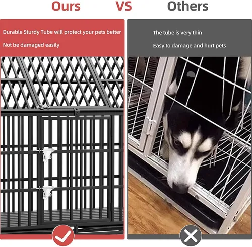 Vista 3 de Jaulas resistentes de 54 pulgadas para perros grandes, jaula indestructible a prueba de escapes con ruedas bloqueables, doble puerta de alta