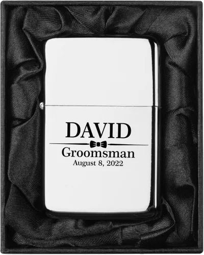 Vista 18 de Encendedor personalizado grabado en caja de regalo forrada en seda negra (Monograma circular 2, negro)