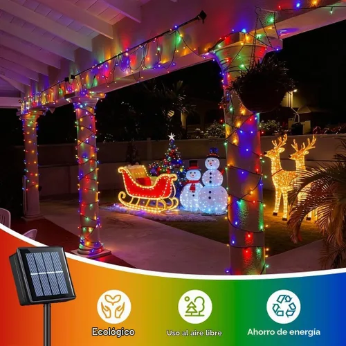Vista 7 de QITONG Paquete de 2 luces solares de Navidad multicolor, cada cadena de 100 luces LED de 33 pies para exteriores, impermeable, 8 modos de cable