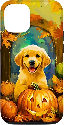 Vista 28 de Cute Golden Retriever Fall Pumpkin Autumn Leaves Halloween Case for iPhone 16