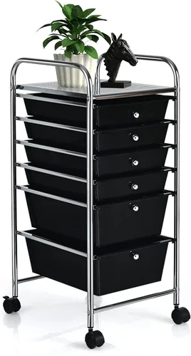 Vista 35 de COSTWAY Carrito de almacenamiento rodante con 4 cajones, carrito de almacenamiento de plástico y organizador con 4 cajones extraíbles, carrito