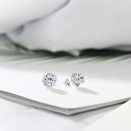 Vista 157 de Gem Stone King Aretes de plata de ley 925 de 0.236 in con piedra natal redonda para mujer