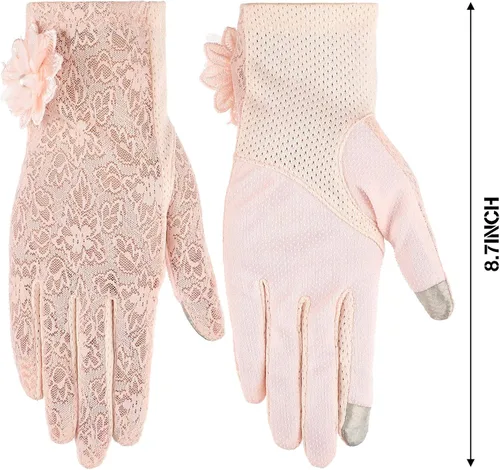 Vista 3 de SATINIOR Guantes florales de encaje para mujer, elegantes guantes de encaje cortos, guantes de verano para boda, Halloween, fiesta de cosplay