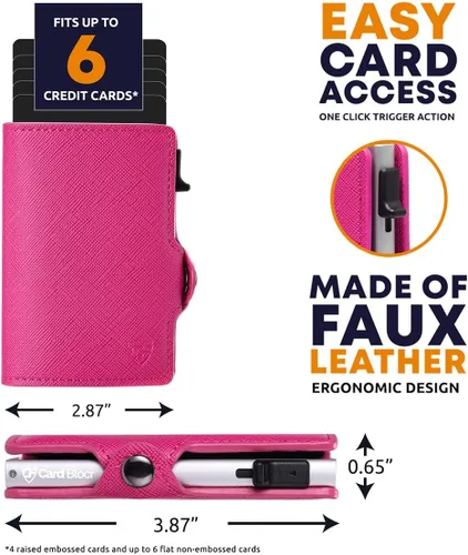 Vista 2 de Conceal Plus - Cartera Card Blocr para mujer, bloqueo RFID, delgada, minimalista, tarjetero, saffiano, poliuretano, rosa