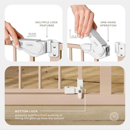 Vista 5 de Comfy Cubs Puerta de seguridad para bebés con 3 extensiones – Barrera ajustable de acero Q195 para puertas de 42" x 1.9" x 30" – Acabado