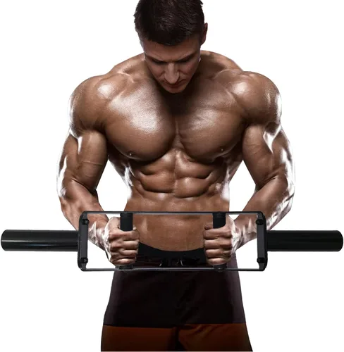 Vista 7 de Barra olímpica tríceps para gimnasio en casa de levantamiento de pesas para entrenamiento de fuerza con empuñaduras de goma, para peso muerto
