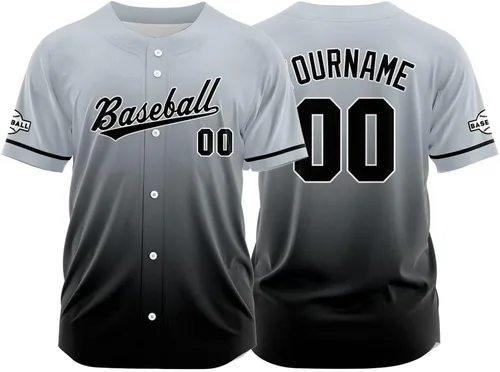 Vista 10 de Camiseta de béisbol con degradado personalizado, nombre, número y logotipo personalizados para hombres, mujeres y niños