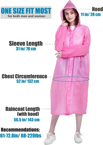 Vista 9 de Rain Ponchos for Adults, Reusable Raincoats for Women and Men - Packable Rain Jackets with Drawstring Hood