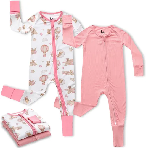 Vista 12 de Pijama de viscosa de bambú con cremallera de 2 vías para cambio de pañal, 0 a 24 meses, suave y elástico, paquete de 2 Oso azul