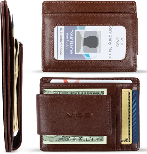 Vista 2 de Billetera con clip magnético con bolsa frontal de cuero de hombre, Viosi RFID, Marrón