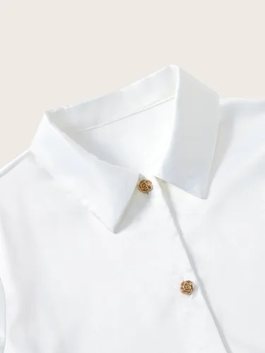 Vista 2 de Camisa de manga larga con cuello abotonado para mujer, elegante blusa casual de negocios