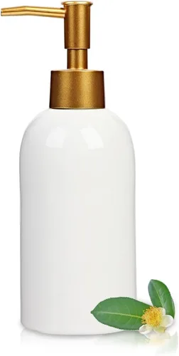 Vista 5 de Dispensador de jabón cilíndrico clásico, botella de cerámica multicolor (negro) Dispensador de jabón con bomba dorada a prueba de óxido