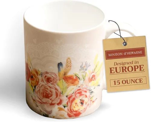 Vista 86 de Maison d' Hermine Taza de café con asas, tazas de porcelana fina de hueso, paquete de una taza de té para bebidas calientes, capuchino, latte