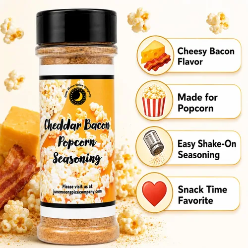 Vista 3 de Condimento para palomitas de maíz con tocino y cheddar, coctelera grande, hecho en lotes pequeños, de primera calidad, condimento sabroso
