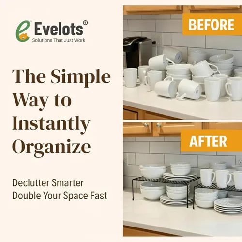 Vista 4 de Evelots Organizador de estantes de alambre para armario de cocina, paquete de 4 elevadores de metal grandes y resistentes, duplica tu espacio