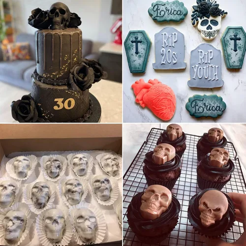 Vista 7 de Moldes de fondant de chocolate con corazón humano, 3 piezas, molde de silicona en forma de corazón humano 3D con cabeza de calavera para Halloween