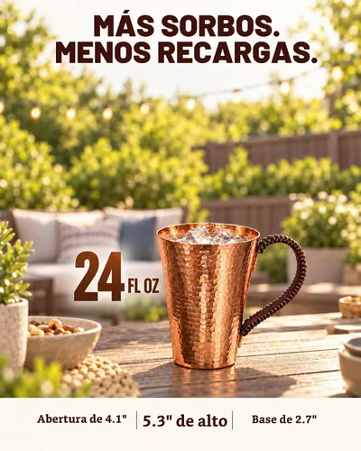 Vista 6 de Taza de cobre puro de 24 oz para agua potable