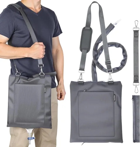 Vista 10 de Soporte para bolsa de drenaje de orina, funda de privacidad para bolsas de catéter u orina, con correa ajustable, diseño de cremallera, impermeable