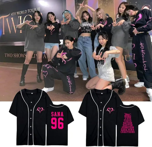 Vista 2 de Twice Merch,4TH World Tour Supports Tee Womens Baseball Jersey Momo Tzuyu Dahyun Sana Chaeyoung Concert Unisex T-Shirts