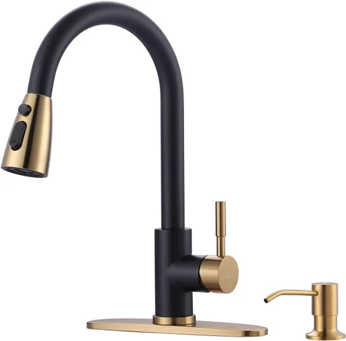 Vista 11 de WOWOW Grifo de cocina con rociador, grifo de fregadero de cocina, acero inoxidable SUS 304, grifo de cocina de níquel cepillado de arco alto