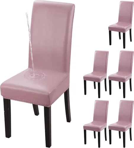 Vista 15 de Fundas para silla de comedor Yisun, fundas elásticas para silla de comedor, funda protectora para silla de comedor, mezcla de poliéster, Beige